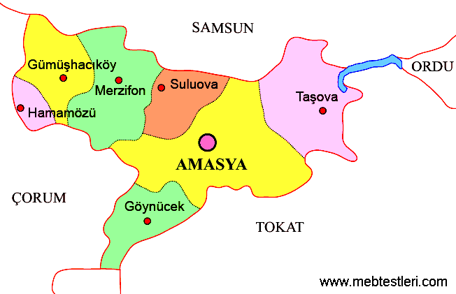 Amasya ilçeleri haritası