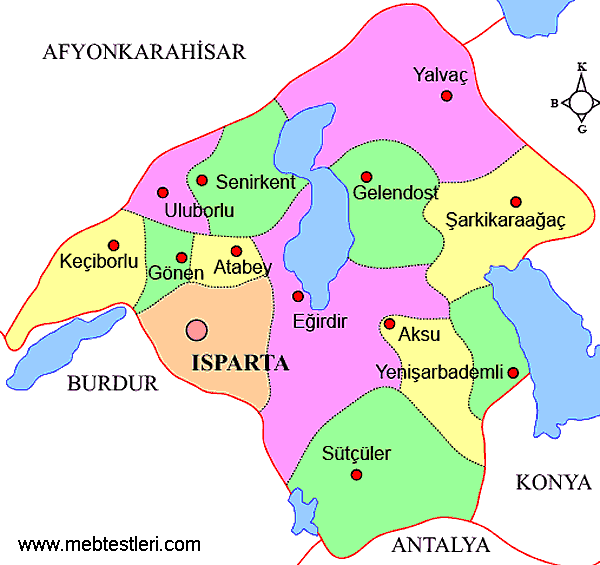 Isparta ilçeleri haritası