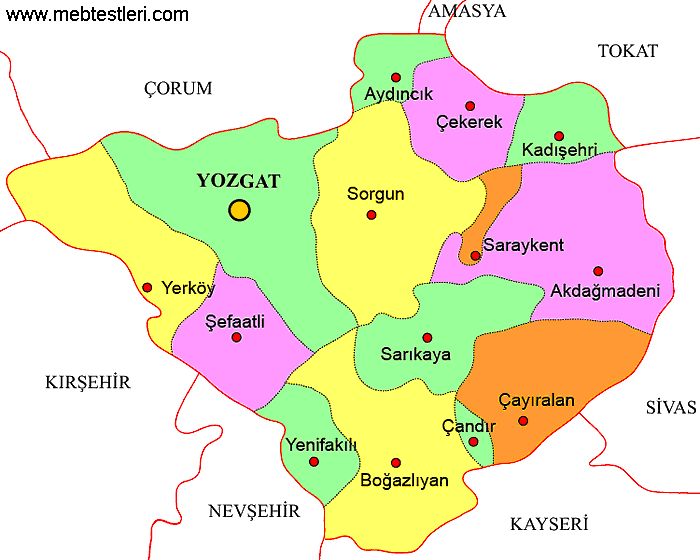 Yozgat ilçeleri haritası