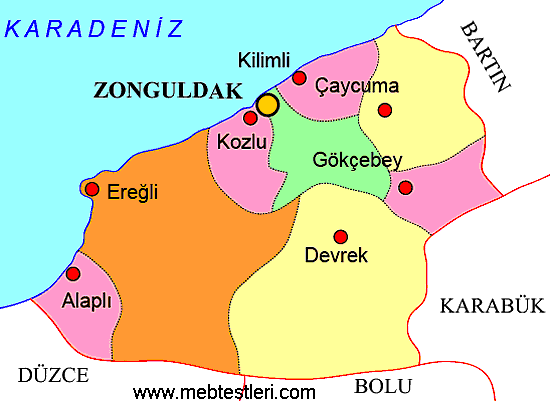 Zonguldak ilçeleri haritası
